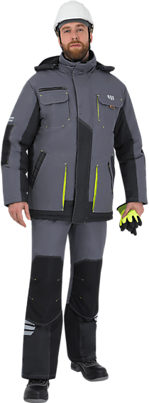 Куртка ЭДВАНС зимняя, серый-т.серый-лимонная отделка