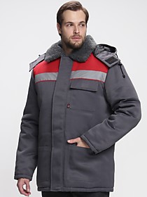 Куртка зимняя Бригада (тк.Смесовая,210), т.серый/красный