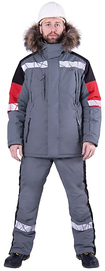 Куртка ХАЙ-ТЕК SAFETY зимняя, серый-красный-черный