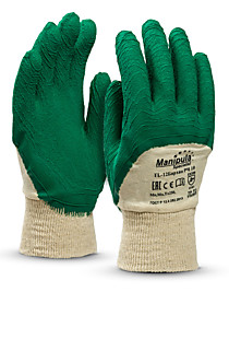 Перчатки БАРХАН РЧ (TL-12), джерси, латекс частичный, резинка, цвет бело-зеленый