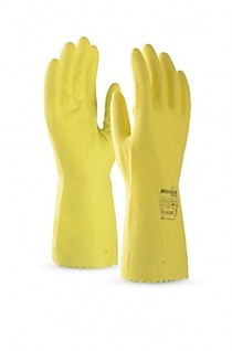 Перчатки БЛЕСК (CG-941/L-F-01), латекс 0.40 мм, 300 мм, хлопковая подкладка, цвет желтый