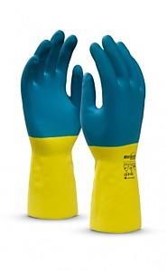 Перчатки СОЮЗ (CG-971/LN-F-05), латекс/неопрен, 0.70 мм, 320 мм, хлопковая подкладка,сине-желтый