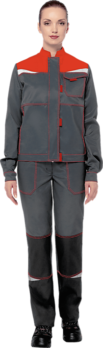 Костюм КМ-10 ЛЮКС летний, серый-красный-черный, женский (Куртка+брюки)