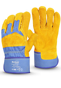 Перчатки СТАЛКЕР ФРОСТ (WG-791/SPL-73), спилковые комбинированные, мех, крага, цвет коричнево-синий
